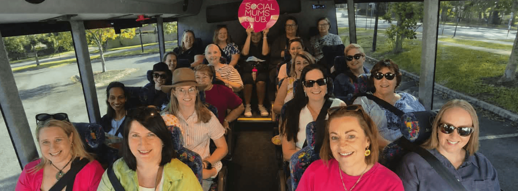Social Mums Club members on a bus trip together
